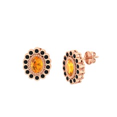 Rayiha Küpe - Sitrin ve siyah zirkon 14 ayar rose altın küpe #f1rd