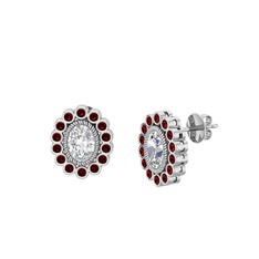 Swarovski ve garnet 8 ayar beyaz altın küpe