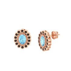 Akuamarin ve dumanlı kuvars 14 ayar rose altın küpe
