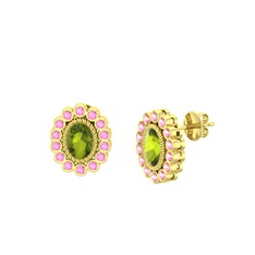 Peridot ve pembe kuvars 18 ayar altın küpe