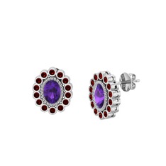 Rayiha Küpe - Ametist ve garnet 18 ayar beyaz altın küpe #hrjxen