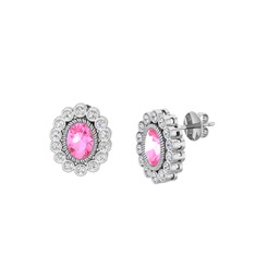 Rayiha Küpe - Pembe kuvars ve pırlanta 18 ayar beyaz altın küpe (0.308 karat) #i92kz7