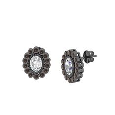 Swarovski ve dumanlı kuvars 925 ayar siyah rodyum kaplama gümüş küpe