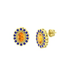 Sitrin ve lab safir 18 ayar altın küpe