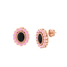 Siyah zirkon ve pembe kuvars 14 ayar rose altın küpe