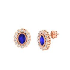 Lab safir ve beyaz zirkon 18 ayar rose altın küpe