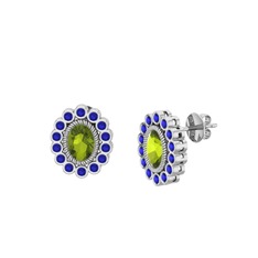 Peridot ve lab safir 14 ayar beyaz altın küpe