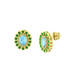 Akuamarin ve yeşil kuvars 8 ayar altın küpe