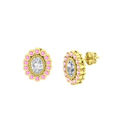 Rayiha Küpe - Swarovski ve pembe kuvars 14 ayar altın küpe #pbvavr