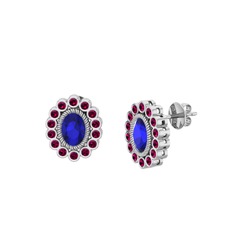 Lab safir ve rodolit garnet 14 ayar beyaz altın küpe