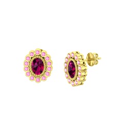 Rodolit garnet ve pembe kuvars 14 ayar altın küpe