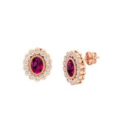 Rodolit garnet ve swarovski 925 ayar rose altın kaplama gümüş küpe