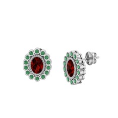 Garnet ve kök zümrüt 14 ayar beyaz altın küpe