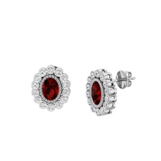 Garnet ve beyaz zirkon 14 ayar beyaz altın küpe