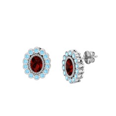 Garnet ve akuamarin 18 ayar beyaz altın küpe