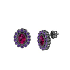 Rayiha Küpe - Rodolit garnet ve ametist 925 ayar siyah rodyum kaplama gümüş küpe #tqwynu