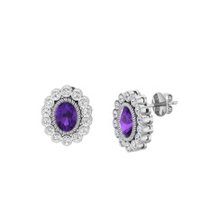 Rayiha Küpe - Ametist ve swarovski 18 ayar beyaz altın küpe #u60rjn