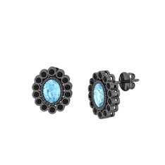 Rayiha Küpe - Akuamarin ve siyah zirkon 925 ayar siyah rodyum kaplama gümüş küpe #vffy5p