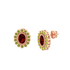Garnet ve peridot 18 ayar rose altın küpe