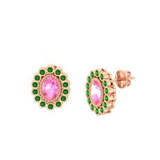 Pembe kuvars ve yeşil kuvars 18 ayar rose altın küpe