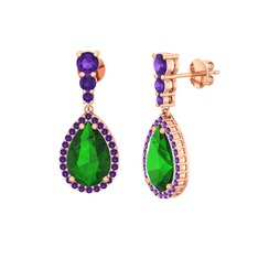 Nil Damlası Küpe - Yeşil kuvars ve ametist 18 ayar rose altın küpe #1008mba