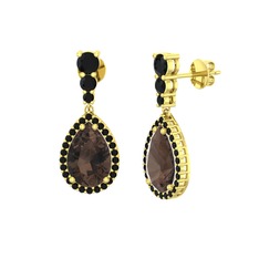 Nil Damlası Küpe - Dumanlı kuvars ve siyah zirkon 14 ayar altın küpe #104ssjq