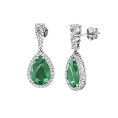 Nil Damlası Küpe - Kök zümrüt ve swarovski 14 ayar beyaz altın küpe #1055kto