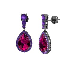 Rodolit garnet ve ametist 925 ayar siyah rodyum kaplama gümüş küpe