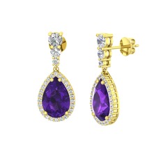 Ametist ve swarovski 8 ayar altın küpe