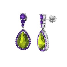 Peridot ve ametist 18 ayar beyaz altın küpe