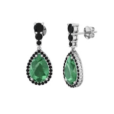 Nil Damlası Küpe - Kök zümrüt ve siyah zirkon 18 ayar beyaz altın küpe #1161w38