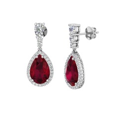 Nil Damlası Küpe - Kök yakut ve swarovski 14 ayar beyaz altın küpe #119ercv