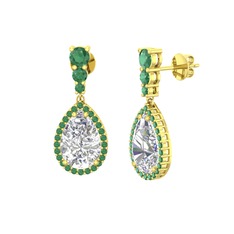 Nil Damlası Küpe - Swarovski ve kök zümrüt 18 ayar altın küpe #11ehpep