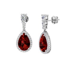 Nil Damlası Küpe - Garnet ve swarovski 14 ayar beyaz altın küpe #11qfkki