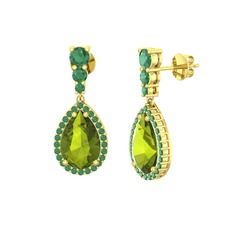 Peridot ve kök zümrüt 8 ayar altın küpe