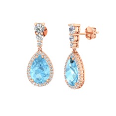 Nil Damlası Küpe - Akuamarin ve beyaz zirkon 925 ayar rose altın kaplama gümüş küpe #12d0rip