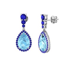 Nil Damlası Küpe - Akuamarin ve lab safir 8 ayar beyaz altın küpe #1380w32