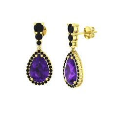 Nil Damlası Küpe - Ametist ve siyah zirkon 18 ayar altın küpe #14zb3hj