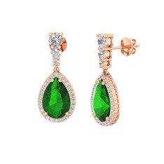 Yeşil kuvars ve swarovski 14 ayar rose altın küpe
