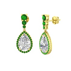 Nil Damlası Küpe - Swarovski ve yeşil kuvars 8 ayar altın küpe #15kdhru