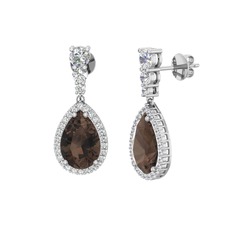Nil Damlası Küpe - Dumanlı kuvars ve swarovski 8 ayar beyaz altın küpe #15p9wfi