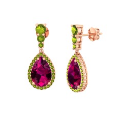 Rodolit garnet ve peridot 14 ayar rose altın küpe