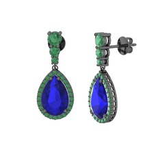 Nil Damlası Küpe - Lab safir ve kök zümrüt 925 ayar siyah rodyum kaplama gümüş küpe #16mxaun