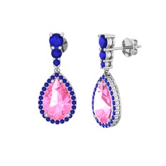 Pembe kuvars ve lab safir 925 ayar gümüş küpe