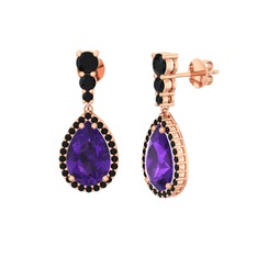 Nil Damlası Küpe - Ametist ve siyah zirkon 925 ayar rose altın kaplama gümüş küpe #17obqz9