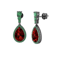 Nil Damlası Küpe - Garnet ve kök zümrüt 925 ayar siyah rodyum kaplama gümüş küpe #17qlx18