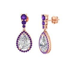 Swarovski ve ametist 8 ayar rose altın küpe