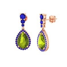 Peridot ve lab safir 18 ayar rose altın küpe