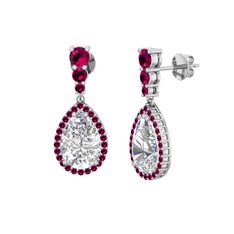 Nil Damlası Küpe - Beyaz zirkon ve rodolit garnet 18 ayar beyaz altın küpe #19q8z4y