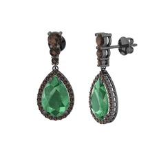 Nil Damlası Küpe - Kök zümrüt ve dumanlı kuvars 925 ayar siyah rodyum kaplama gümüş küpe #1a0qktj